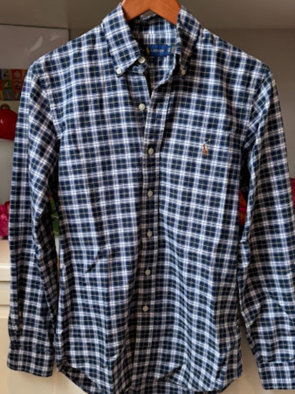 Ralph Lauren Mens Plaid Oxford Shirt XS Classic Fit Navy Green Pink Button Down